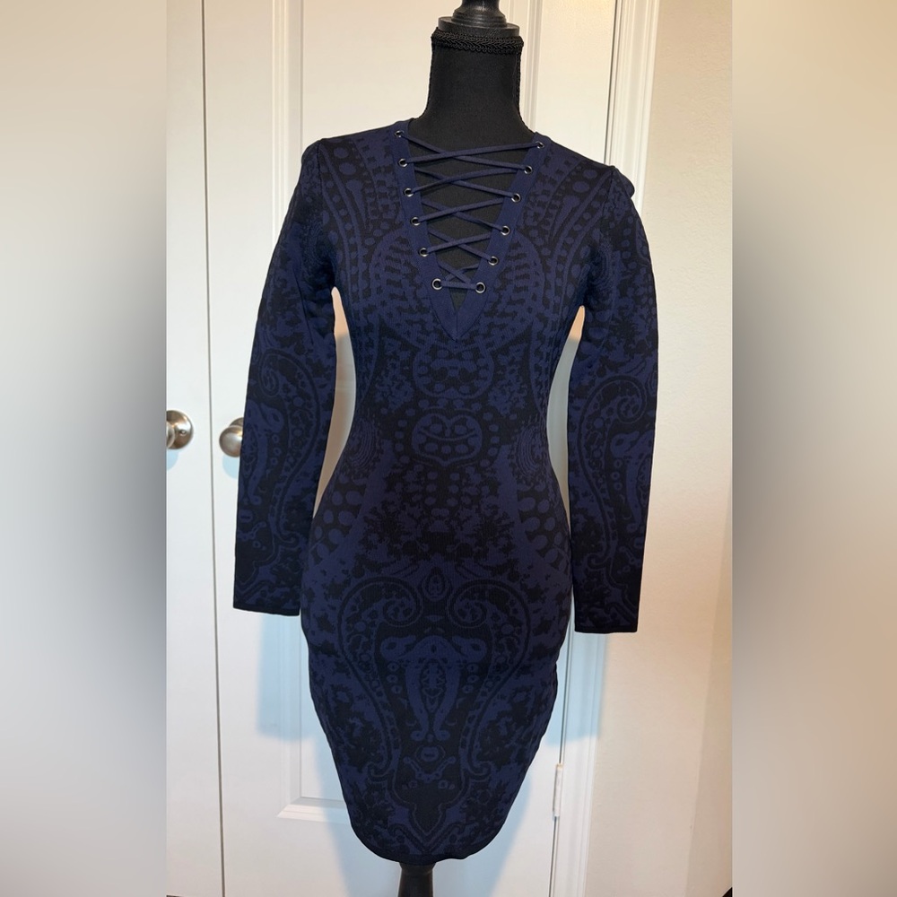 Elegant Lace-Up Navy Dress